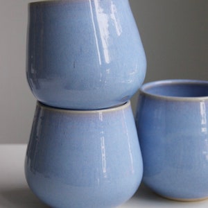 Large Light Blue Ceramic Tumbler Mug No Handle 16oz Periwinkle Mug Stemless Wine Glass Pottery Cup Set Modern Minimalist Pottery image 5