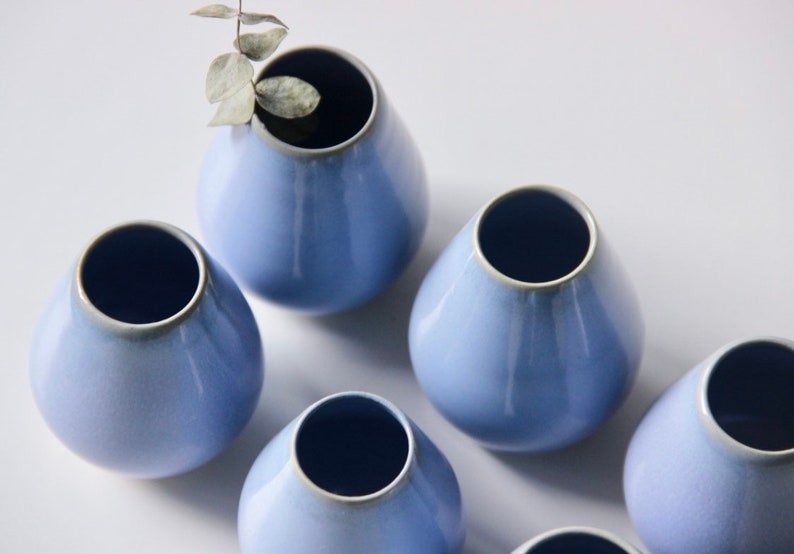 Handmade Blue Ceramic Bud Vase Small Flower Vase Modern Pottery Home Decor Air Plant Holder Gift image 5
