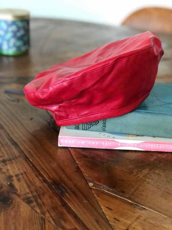 Leather Beret, Red Beret, Raspberry Beret