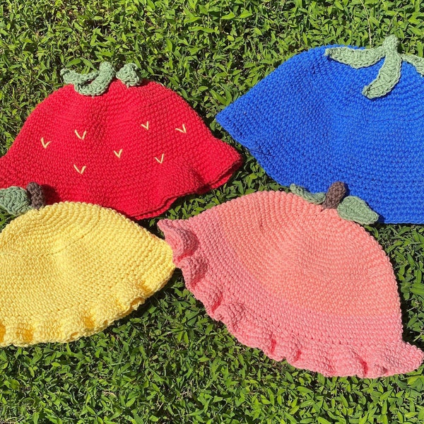 Crochet PATTERN: Fruit Bucket Hat - Multiple Sizes!