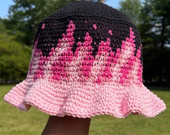 Pink Flame Bucket Hat - Handmade