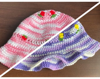 Crochet PATTERN BUNDLE: Strawberry and Flower Bucket Hats