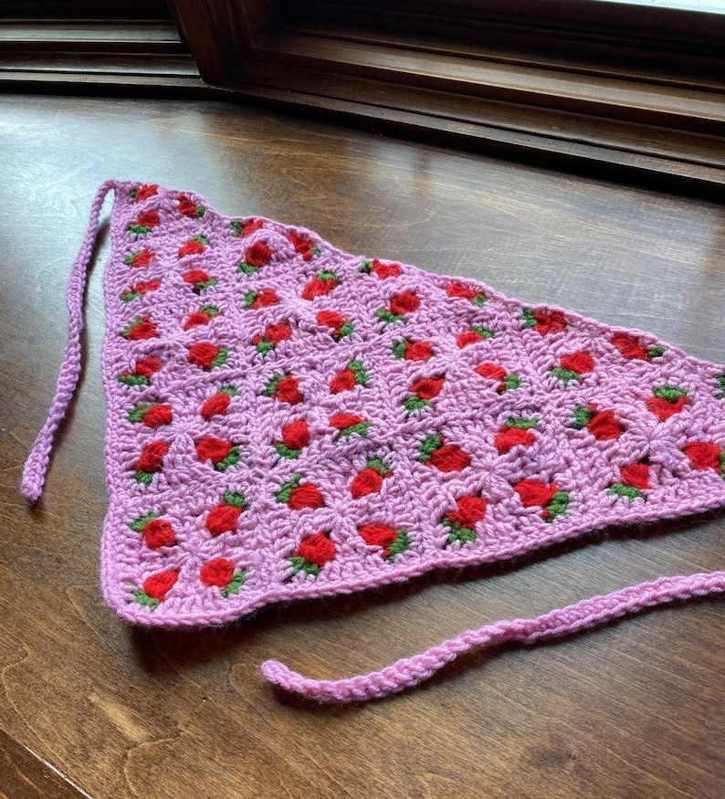 Strawberry Triangle Bandana crochet pattern listing photo by PunkCrochetier