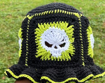 Green Skull Bucket Hat - Handmade