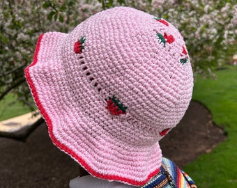 Crochet PATTERN: Strawberry Bucket Hat