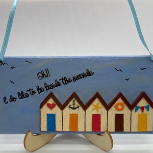 Hand Painted Seaside Plaque with Resin Beach Huts