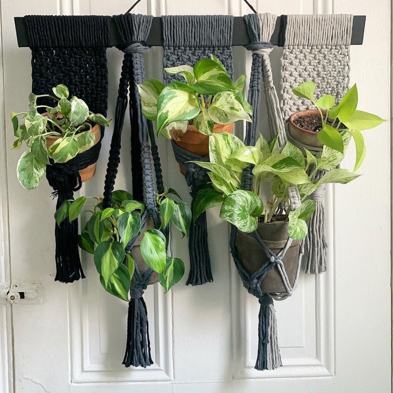 macrame wall five plant hanger ombre personalized window custom boho style 5 plant holder wall hanging