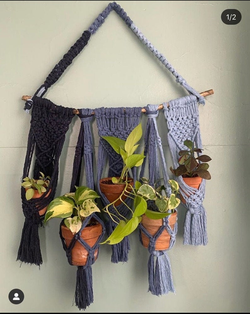 macrame wall five plant hanger ombre personalized window custom boho style 5 plant holder wall hanging