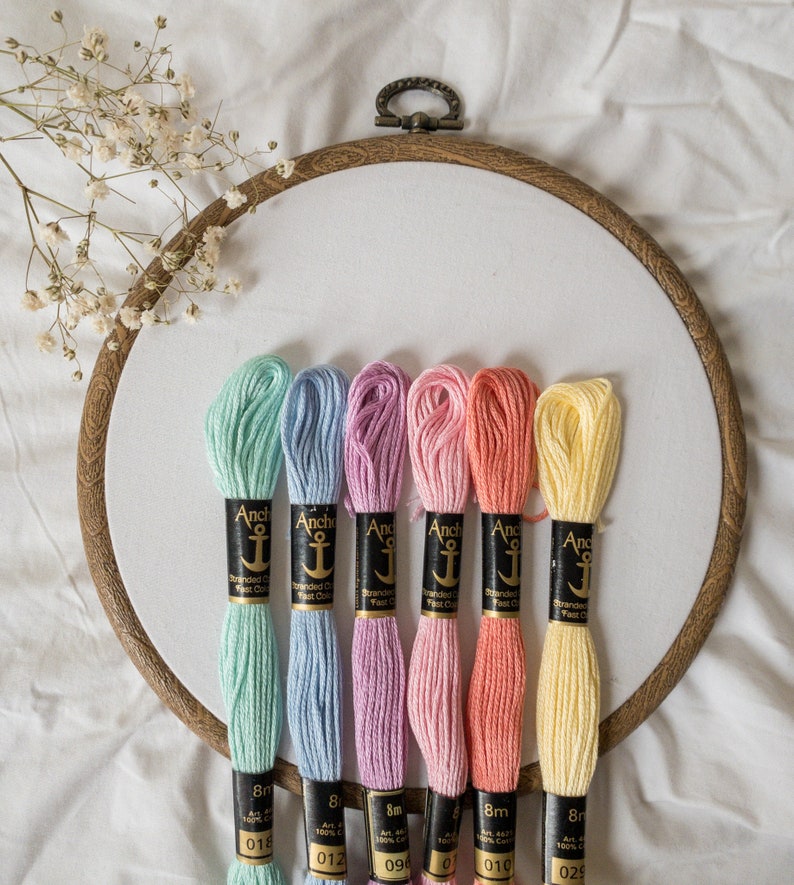 Pastel Colours-Anchor Stranded Cotton Embroidery Thread- Set of 6 skeins- Floss Pack- Embroidery Thread- Pastel Bundle- Anchor Thread Pack image 1