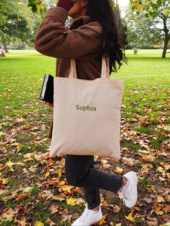 Custom Name Embroidered Canvas Tote Bag Embroidery 