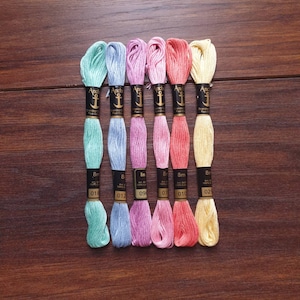 Pastel Colours-Anchor Stranded Cotton Embroidery Thread- Set of 6 skeins- Floss Pack- Embroidery Thread- Pastel Bundle- Anchor Thread Pack image 4