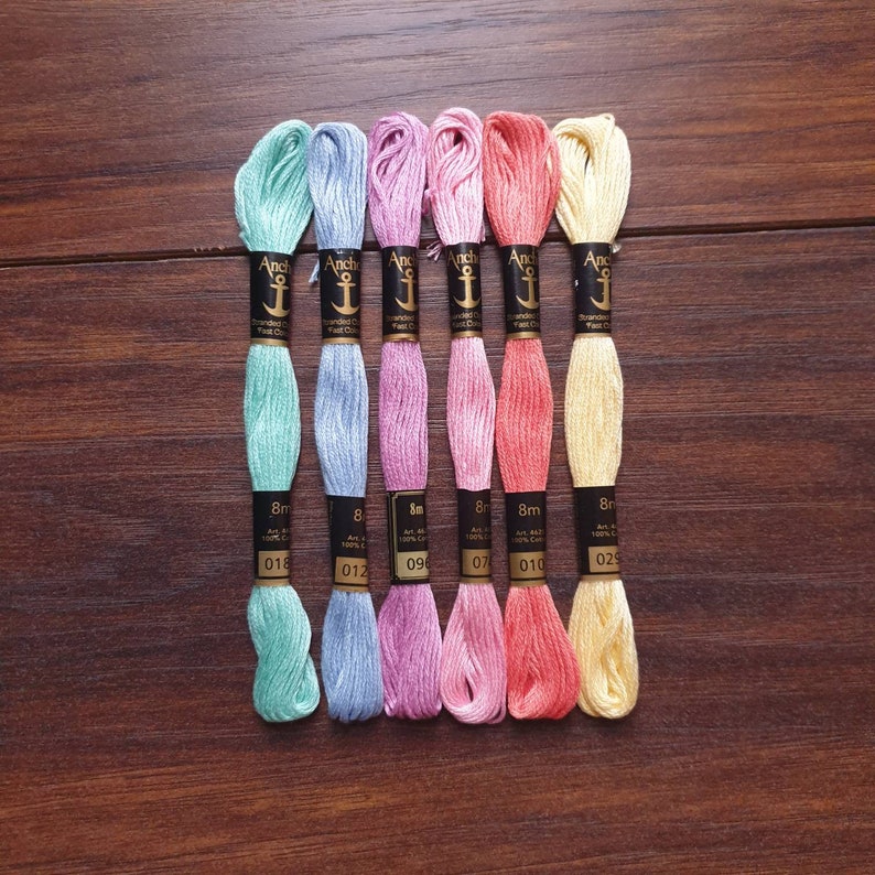 Pastel Colours-Anchor Stranded Cotton Embroidery Thread- Set of 6 skeins- Floss Pack- Embroidery Thread- Pastel Bundle- Anchor Thread Pack image 4