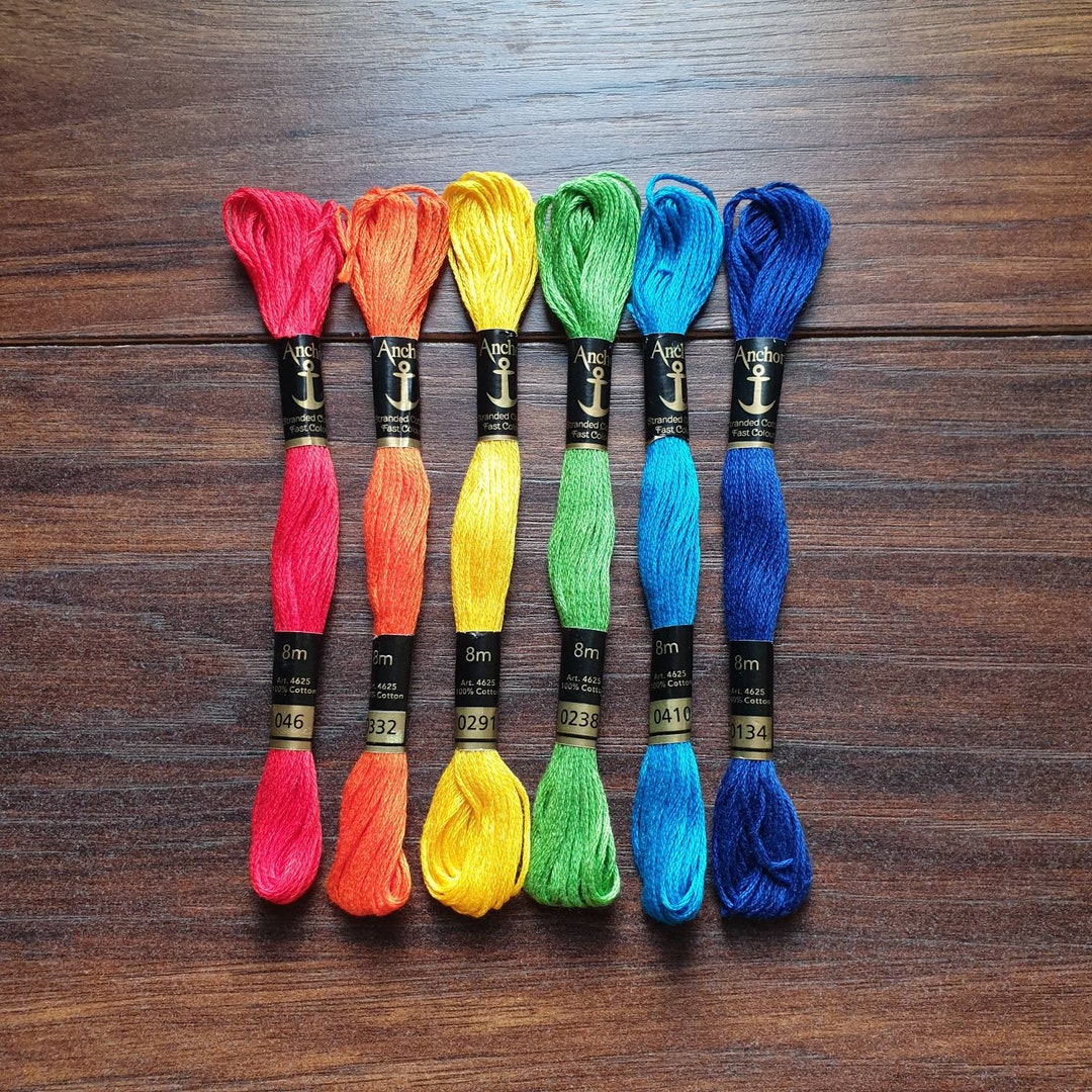 Raimbow Coloue Thread Rainbowl Colours-Anchor Stranded Cotton Embroidery Thread- Set of 6 ...