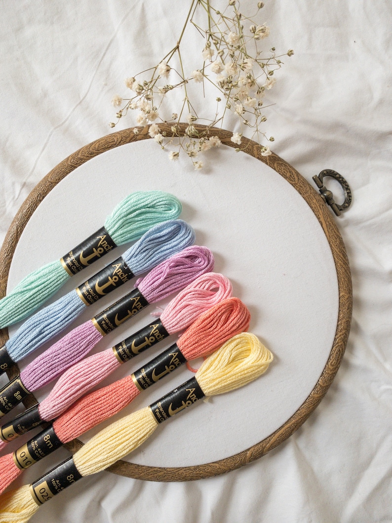 Pastel Colours-Anchor Stranded Cotton Embroidery Thread- Set of 6 skeins- Floss Pack- Embroidery Thread- Pastel Bundle- Anchor Thread Pack image 3