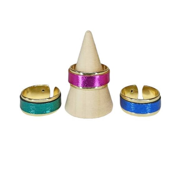 Bague large ajustable en laiton doré avec cuir vert émeraude, fuchsia ou bleu métallisé, cadeau fête Noël, Colicréa