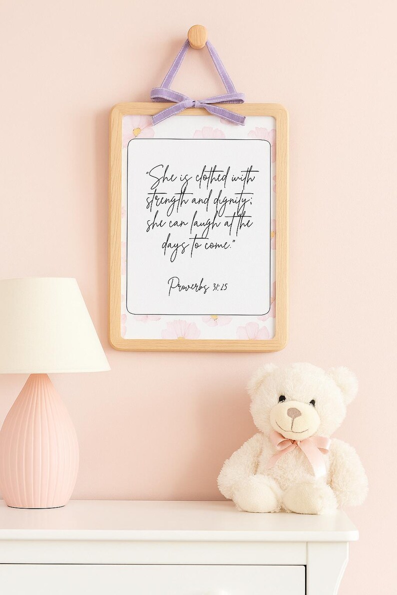 Proverb Frame Scripture Nursery Wall Art Digital Print Flowers, Proverbs 31:25 - Etsy