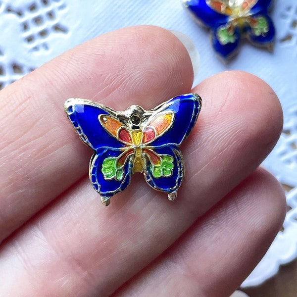 Cloisonne Enamel Butterfly pendant, cloisonne charm, craft supplies, nice gold butterfly, pendant butterfly