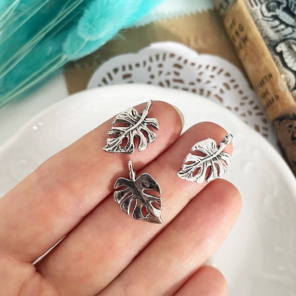 US seller, 5 pcs Monstera pendant, silver monstera, craft supplies, for Resin Epoxy crafts, monstera pendant