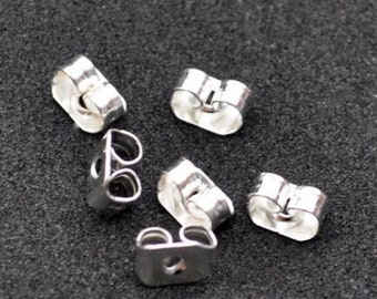 Earring backs silver 50 pcs, Silver plated earring backs, Metal ear nuts, Hypoallergenic ear backs