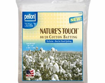 A-60 Pellon Natures Touch Mezcla natural 80/20 Bateo sin malla Tamaño grande 60 x 60 pulgadas - Pellon