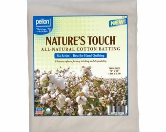 N-72 Pellon Natures Touch 100% Natural Cotton Batting No Scrim Twin-sized 72in x 90in - Pellon