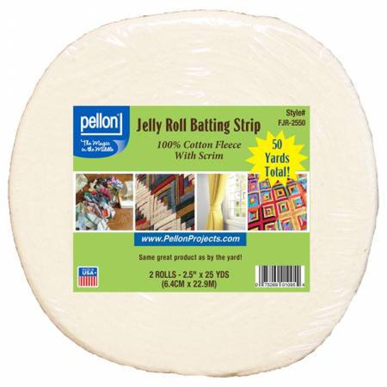 FJR-2550 Pellon Cotton With Scrim Jelly Roll Batting 2-1/2in x 50yds - Pellon