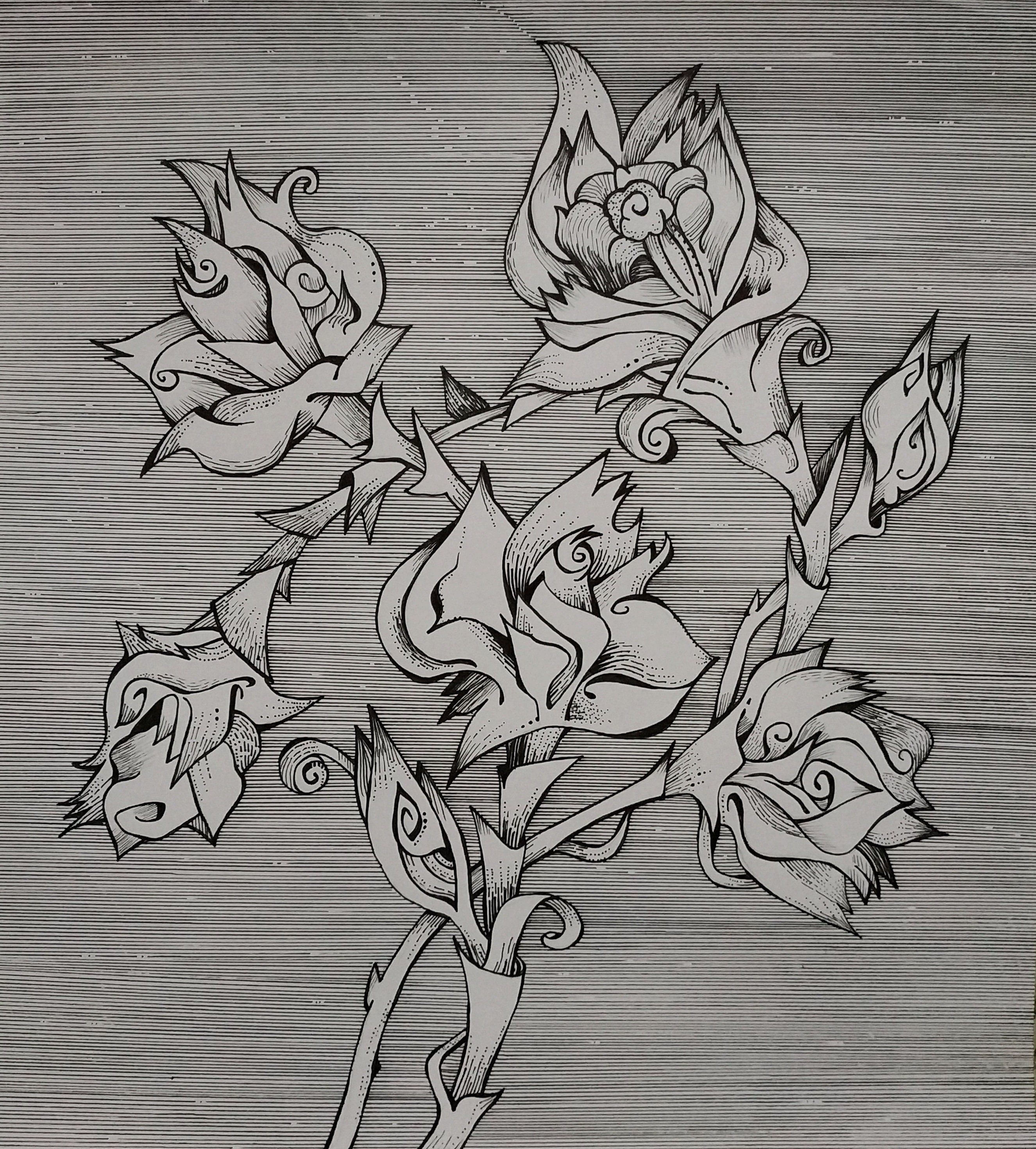 Bouquet of Flowers Black pen flowers Pigment liner artwork | Etsy