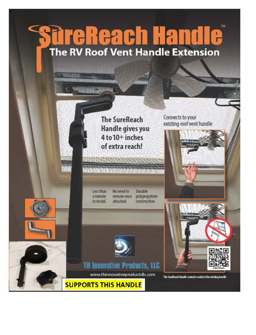 Extended Rv Handle Surereach Knob and Crank RV Roof Vent Handle Extension - Ergonomic ...