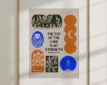 Freude am Herrn ist meine Stärke Nehemia 8:10 christliche Bibel Kunstdruck
