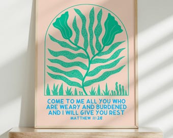 MATTHEW 11:28 Come to Me all who are weary and I will give them rest | Bible verse wall art, Jesus art, christian gift