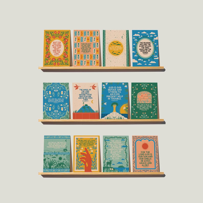 20 Psalm Postcard Bundle. Bible Verse Art. Scripture cards for journaling image 1