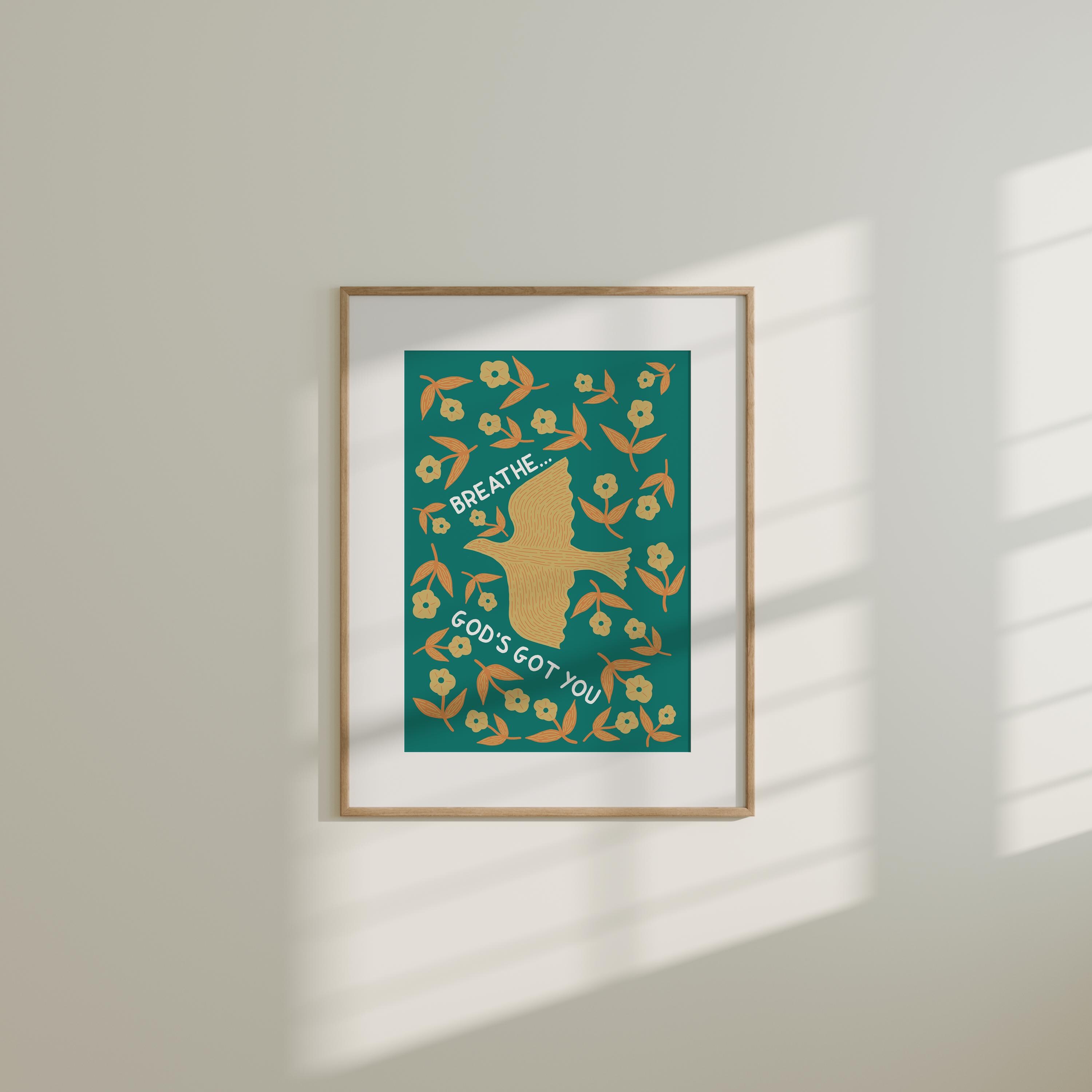 Breathe... God's Got You Inspirational Wall Decor Christian Home Decor, Encouraging Quote Trust in God, Relaxation Print, Religious Wall Art