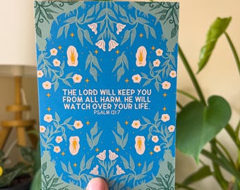 Psalm 121:7 Bible Verse Art Postcard - Christian Scripture Print