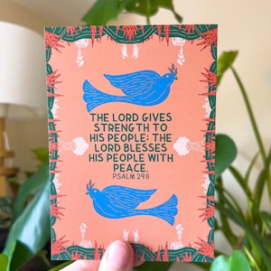 Psalm 29,11 Der Herr gibt seinem Volk Kraft; Der Herr segnet sein Volk mit Frieden Bibel-Vers-Kunst-Postkarte