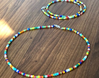 Beaded Choker,Seed Bead Necklace,Multicolor beaded necklace, rainbow beaded choker - colorful seed bead choker, rainbow choker necklace
