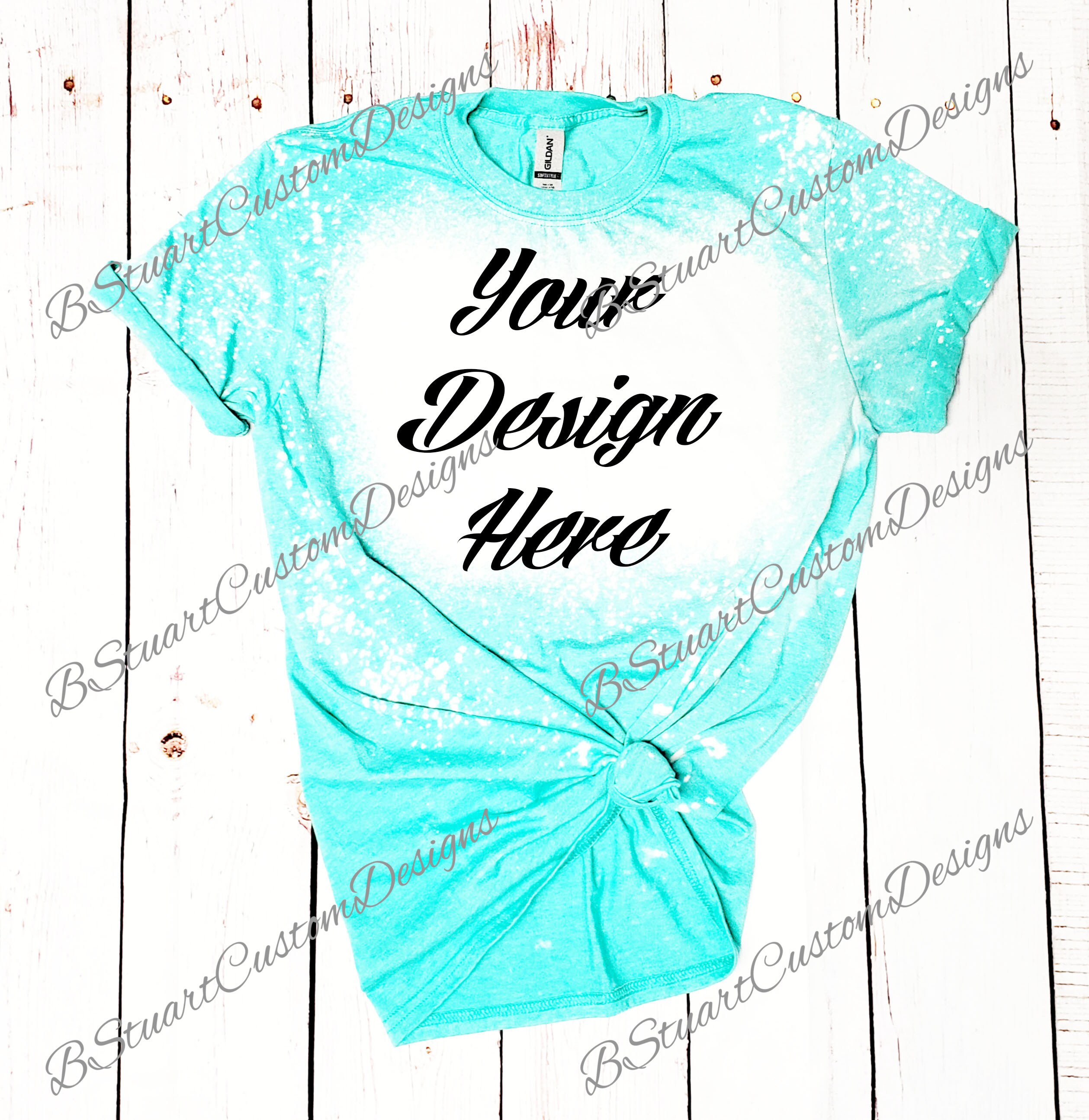 Gildan Softstyle Mockup Bleach Shirt Mockup Heather Seafoam Mockup