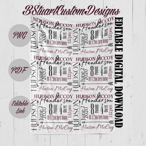 Boy Birth Stats Blanket Sublimation Template Design