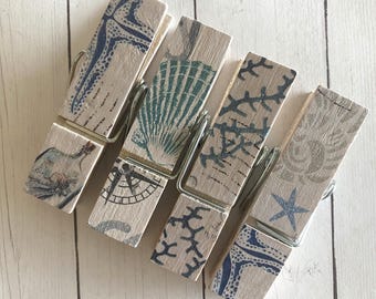 Beach Clips - Beach Decor - Summer Wedding Decor - Chunky Clips - Ocean Decor - Ocean Lover - Beach Gift - Beach Party Decor - Clothespins