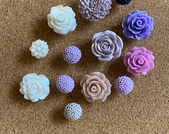 Flower Thumbtacks - Purple Flowers - Spring Flowers - Bridal Shower Decor - Office Thumbtacks - Purple Wedding Decor
