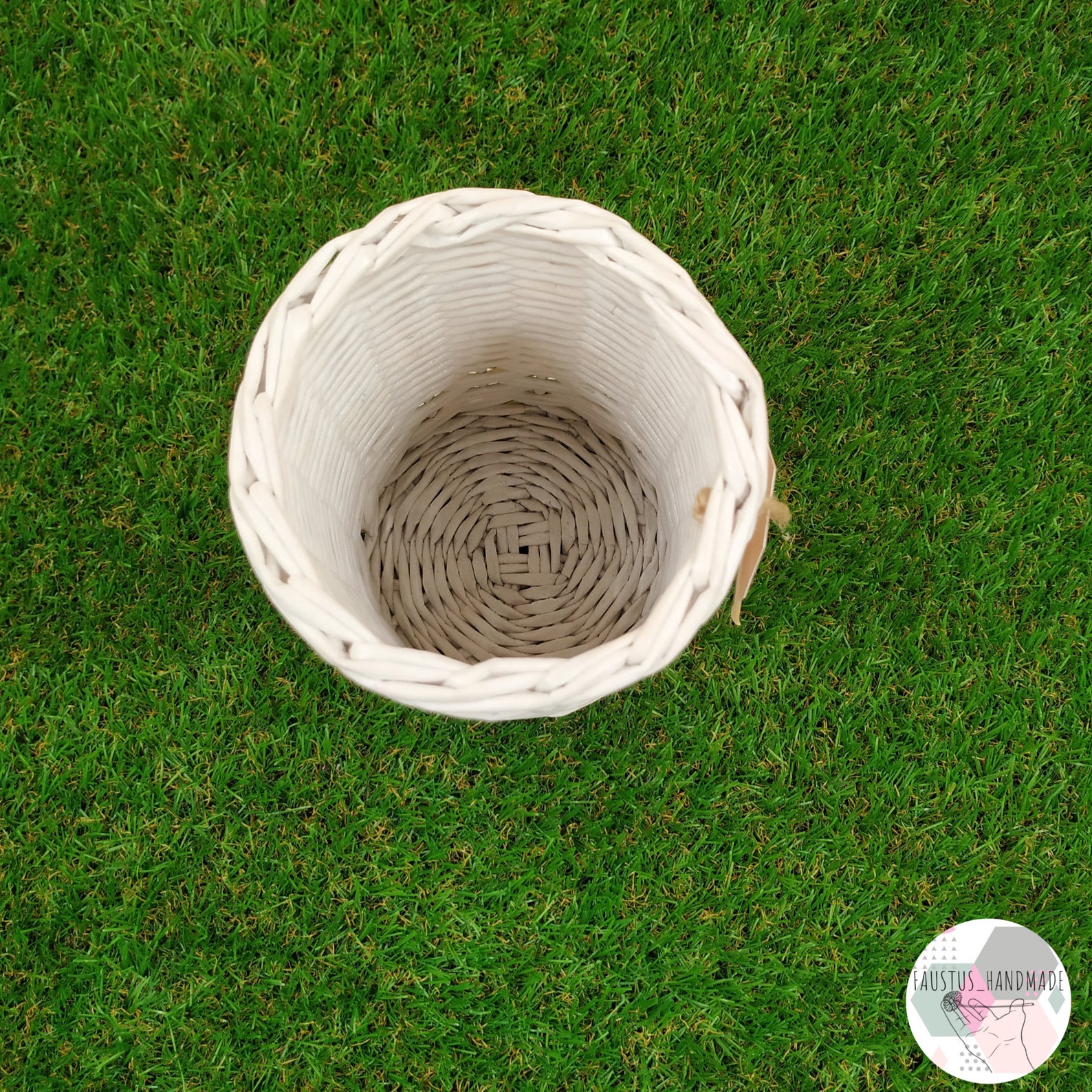 Wicker round white storage basket. Etsy