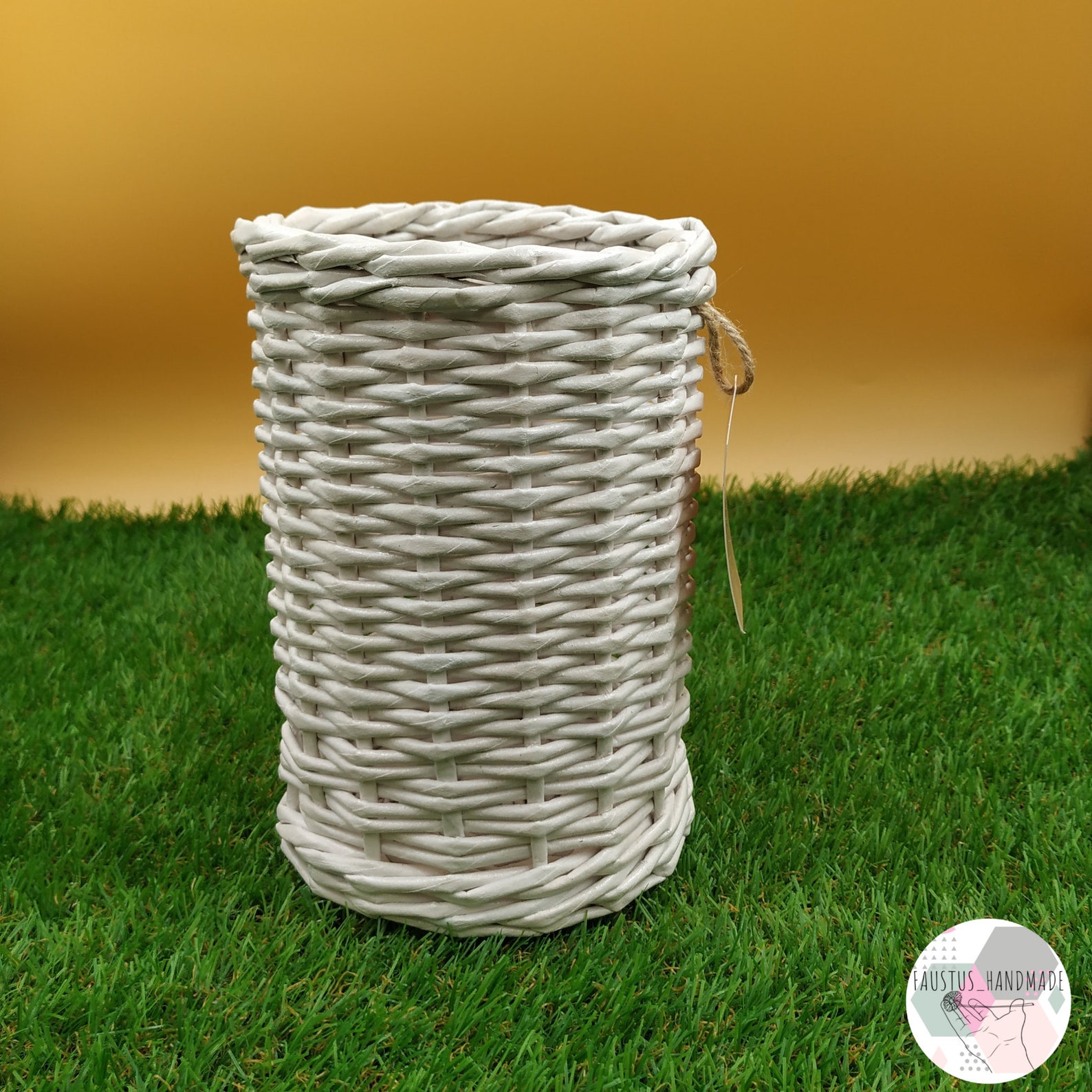 Wicker round white storage basket. Etsy