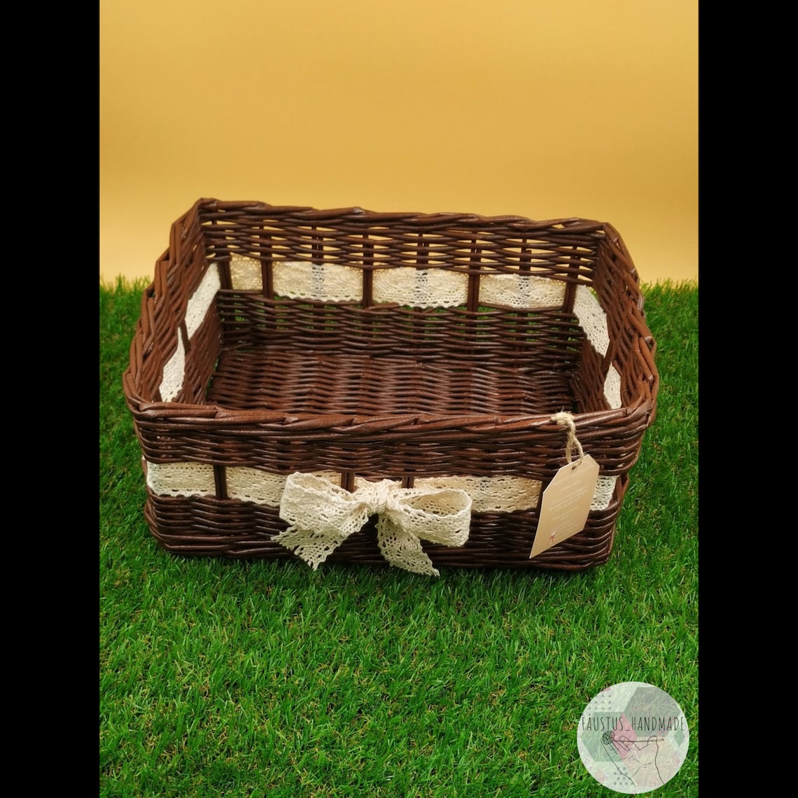 Cesta de almacenamiento rectangular de mimbre marrón con | Etsy