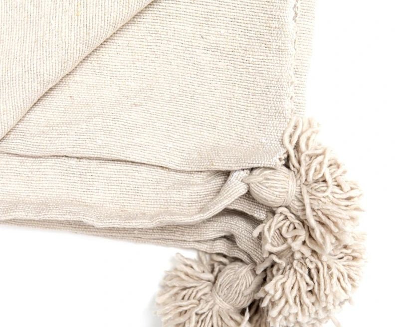 Ecru/cream Moroccan Heavy Blanket/throw With Pompom Tassels Etsy