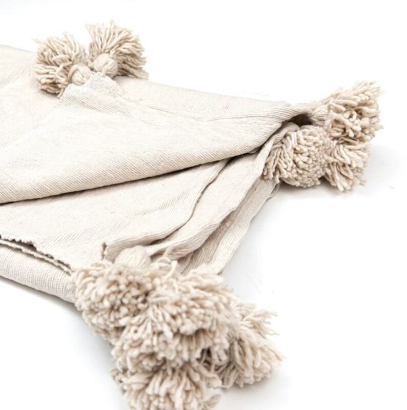 Ecru/cream Moroccan Heavy Blanket/throw With Pompom Tassels Etsy