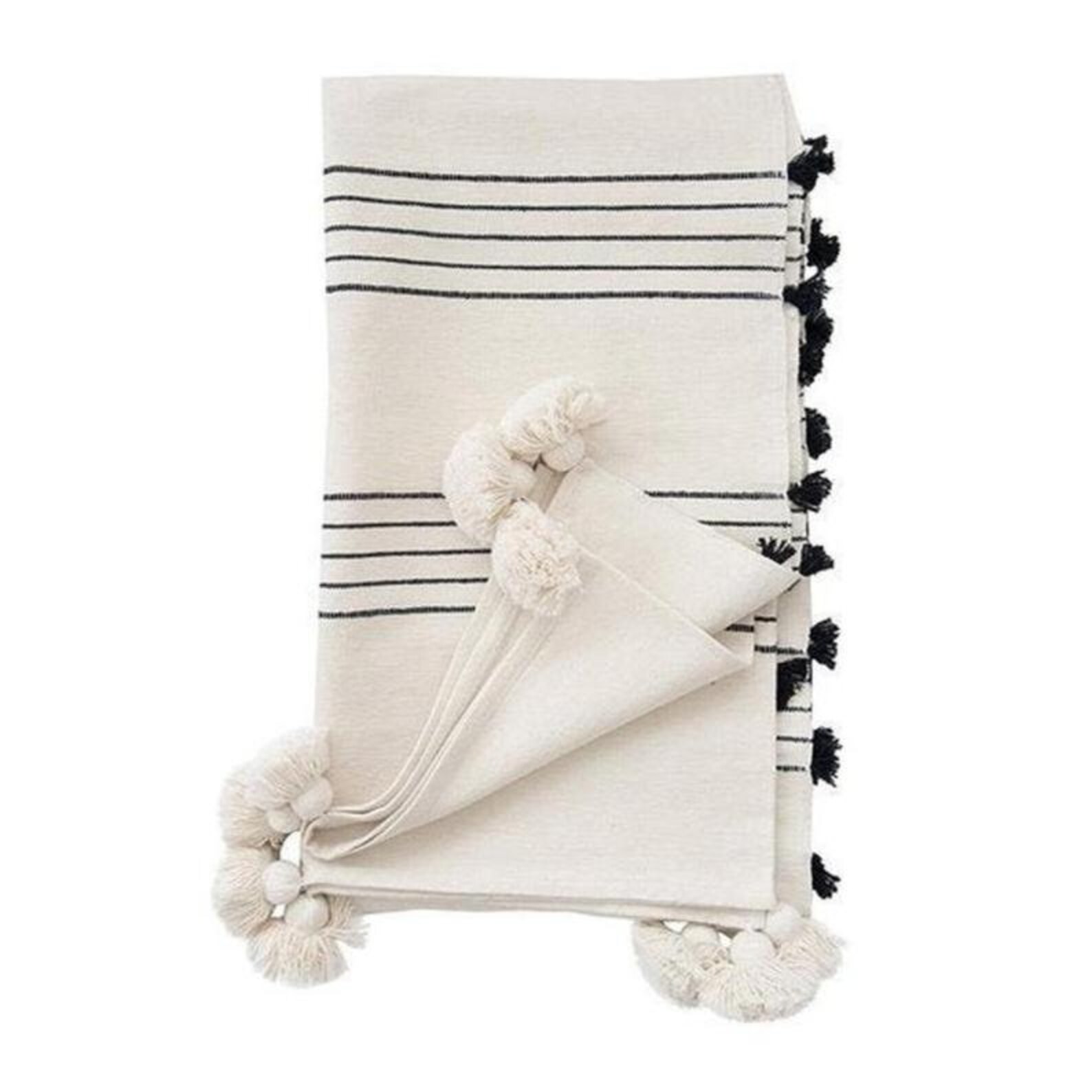 Black & White Moroccan Tassel Throw Blanket Hand Woven Cotton Etsy