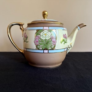 Antique hand painted Nippon Morimura Bros teapot, Edwardian era floral teapot, Collectable teapot
