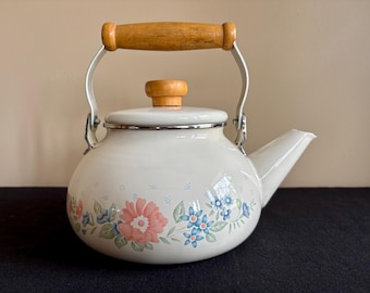 Vintage Corning Coordinates by Lincoware "Symphony" enamel tea kettle, Vintage 90's kitchen