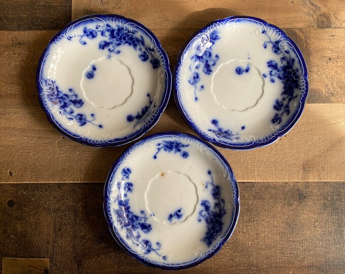 Set of Three Antique W. H. Grindley & Co. Flow Blue 6 Inch Side Plates