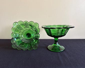 Pair of antique U.S. Glass emerald green "Florida" pressed glass compote bowls, pedestal bowls