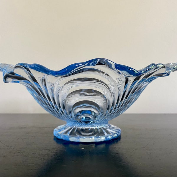 Vintage Cambridge Glass "Caprice Moonlight Blue" pedestal bowl with handles